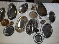 Brass & aluminum serving tray & silverware