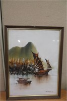 Boat Painting Signed   Art 20 x 26