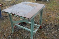 WORK TABLE W/ METAL BASE AND PRESS WOOD TOP