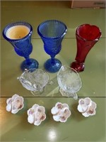 Martha Washington goblets, Fostoria vase, misc
