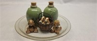 Estate lot of a bowl, decor, and decanters