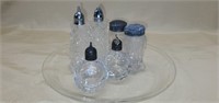 Vintage 7 pc Glass Salt & Pepper Shakers & Plates
