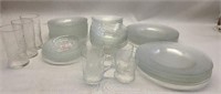 Large set of glass cups and plates