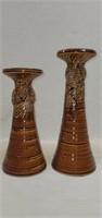 Pair of Brown Pottery Candle Holders