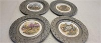 Set of 4 metal edge porcelain middle plates