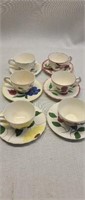Blue ridge style hand painted cups and saucers