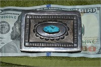NICE Old Pawn Sterling & Turquoise Belt Buckle