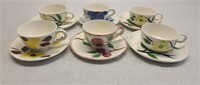 Lot of 6 blue ridge cups and saucers