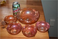 5 Piece Carnival Glass Berry Bowl Set