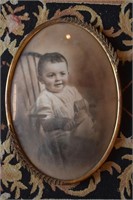 Oval Convex Baby Picture in Frame Vintage