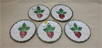 Set of 5 Handpainted Strawberry Pottery Saucers