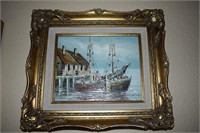 Original European Nautical Oil Painting Framed