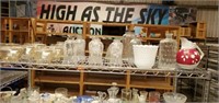 Shelf of Misc Glass Globes, Jars, Etc