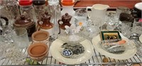 Shelf of Vintage Glass Jars, Pottery, and MORE