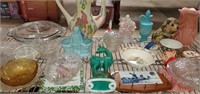Shelf of Misc Glassware, Ceramic Decor, & More