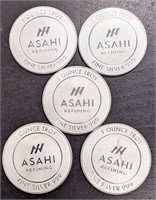 5 x .999 Fine Silver Asahi Silver Rounds