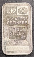 1 Oz .999 Fine Silver JM Bar