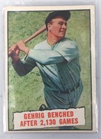 1961 Topps Baseball #405 - Gehrig Benched