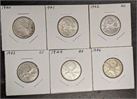 Canadian Silver Quarters From The 1940's