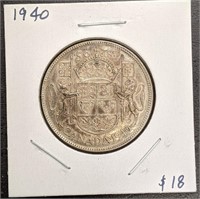 1940 Canada Silver 50-Cent Half Dollar