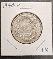 1944 Canada Silver 50-Cent Half Dollar