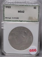1922 Peace Silver Dollar. The Hallmark Grading