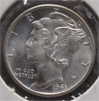 1943 Mercury Silver Dimes. CH/BU.