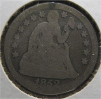 1852 Seated Silver Dimes.