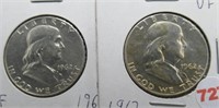 (2) 1962 Franklin Silver Half Dollars.