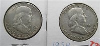 (2) Franklin Silver Half Dollars. Dates: 1954 and