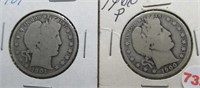 (2) Barber Silver Half Dollars. Dates: 1900 and