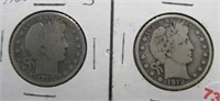 (2) Barber Silver Half Dollars. Dates: 1912 and