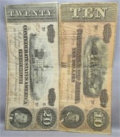 (2) Confederate states of America $10 and $20