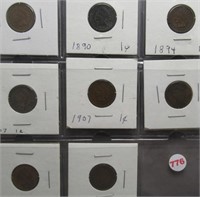 (8) Indian Head Cent. Dates: 1890, 1894, 1902,