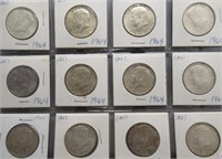 (12) 1964 Kennedy 90% Silver Half Dollar.