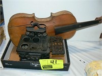 MINI CAST-IRON CRESCENT STOVE, WALL-HANGER VIOLIN