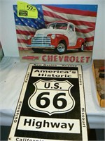 METAL CHEVROLET SIGN, METAL ROUTE 66 SIGN