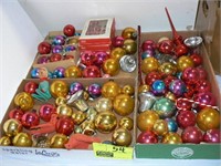 3 LARGE FLATS VINTAGE CHRISTMAS ORNAMENTS, TREE