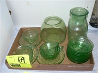 FLAT OF GREEN DEPRESSION GLASS