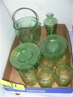 FLAT OF GREEN DEPRESSION GLASS