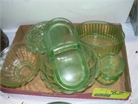 FLAT OF GREEN DEPRESSION GLASS