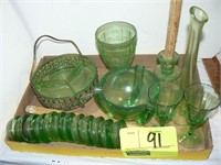 FLAT OF GREEN DEPRESSION GLASS