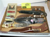 LARGE FLAT OF BOWIE KNIVES AND POCKET