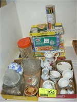 CHILD'S TEASET, STACK OF GAMES, TANG PITCHER,
