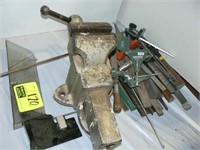 HUGE BENCH VISE, LARGE FLAT OF HAND TOOLS