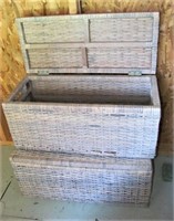 2 White Washed Wicker Boxes with Handles