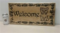 Unused Handcrafted Wooden WelcomeSign w/Dog 19x10"