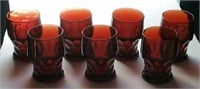 Seven Ruby Red Glass Thumbprint Tumblers