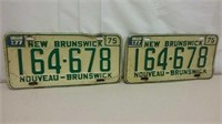 Two Matching 1975 NB License Plates