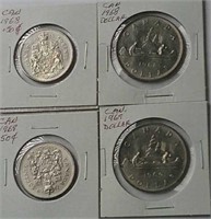 1968 & 1969 Canada 50 Cent & One Dollar Coins